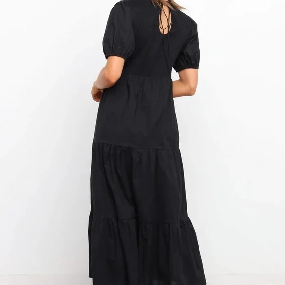 Black shirred midi dress - Picture 2 of 6